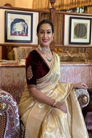 Beautiful Designer Saree on Havy pure tissue crush silk Febric With Fancy Lace