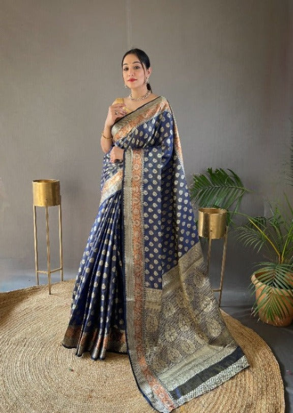 Bark Blue Soft Silk Saree With Beautiful Border And Rich Pallu