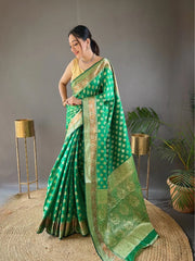 Bottle Green Soft Silk Saree With Beautiful Border And Rich Pallu