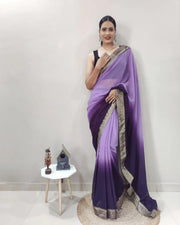 One Minute Ready To Wear Saree In Purple Pedding Colour With Banarasi Less