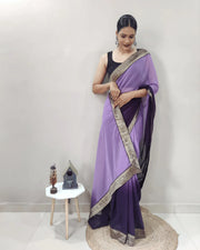One Minute Ready To Wear Saree In Purple Pedding Colour With Banarasi Less