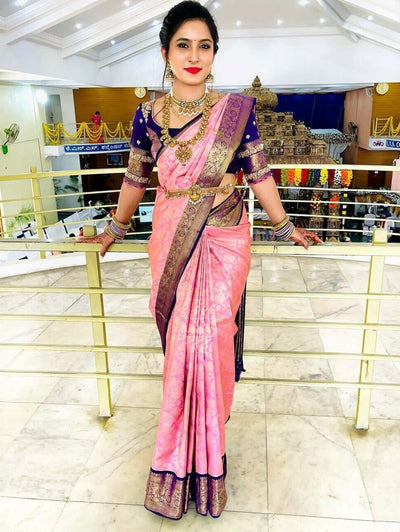 Pink Color Kanchipuram Soft Silk Saree