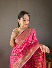 Rosy Soft Silk Saree with Beautiful Border and Rich Pallu
