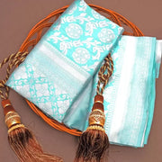 Sky Blue Color Handwoven Pure Banarasi Saree